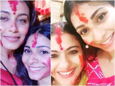 Kajol's sister Tanishaa Mukerji shares glimpses from their Sindoor Khela; view pics