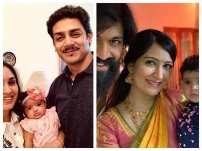 Doting parents! Sandalwood stars strike a pose with their cute babies
