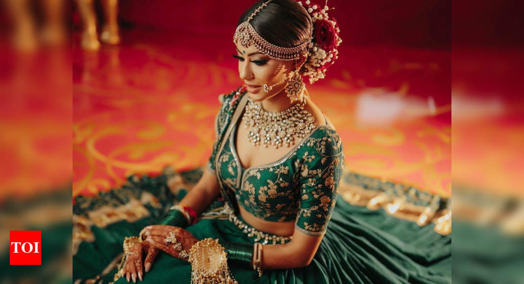 Exotic Dark Green Velvet Heavily Embroidered Wedding Bridal Lehenga Choli  with Diamond Work - Tulsi Art - 3626780