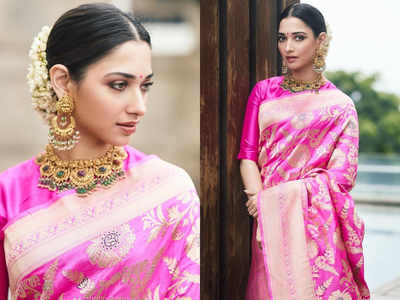 Tamannaah Bhatia's pink brocade sari is a DREAM - Times of India