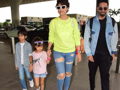 Perfect Family: Ayushmann Khurrana, Tahira Kashyap spotted with their adorable kids at Mumbai airport