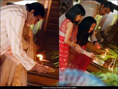 Amitabh Bachchan shares a few inside pictures of Jaya, Aishwarya and Abhishek performing Diwali pooja