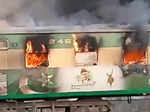 Shocking pictures of massive fire on moving train in Pakistan