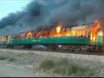 Shocking pictures of massive fire on moving train in Pakistan