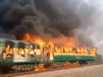 Shocking pictures of massive fire on moving train in Pakistan