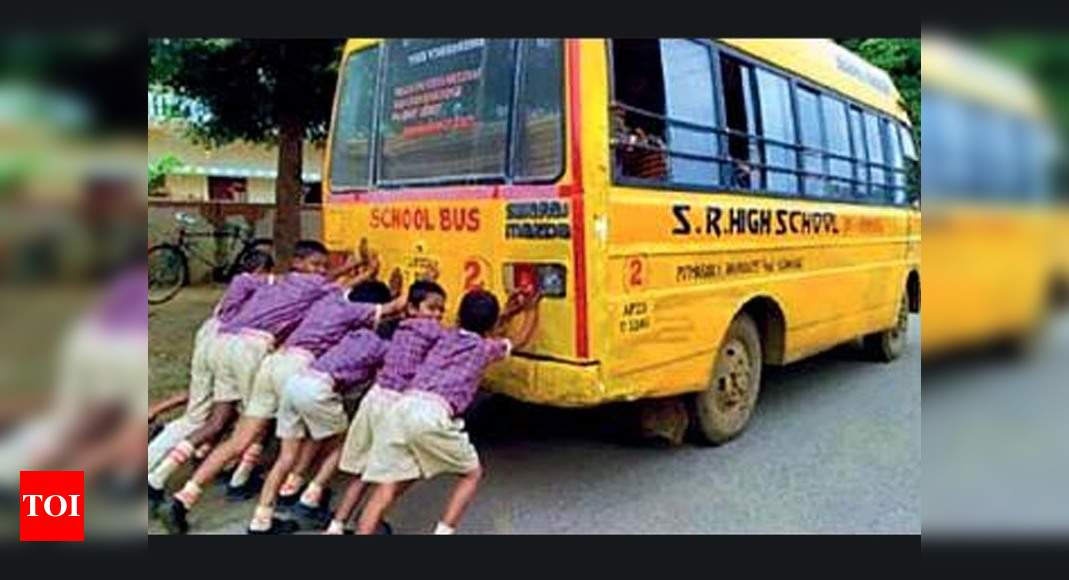 Telangana: Teachers make kids push school bus | Hyderabad News - Times ...