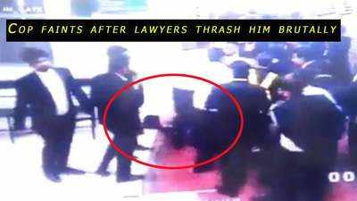 LawyersvsDelhiPolice: CCTV footage shows mob of lawyers brutally thrashing cop with a belt