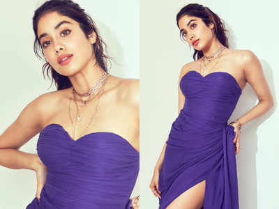 Janhvi Kapoor's purple tube thigh-high slit dress look is going viral