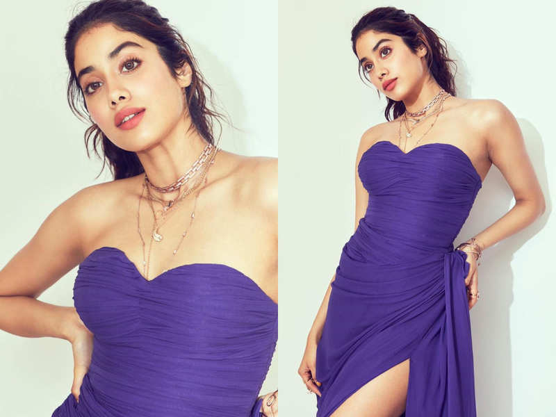 Janhvi Kapoor's purple tube thighhigh slit dress look is