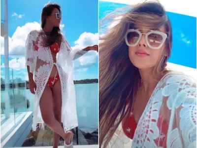Throwback Thursday: Nia Sharma styles her bikini with a white crochet cover-up