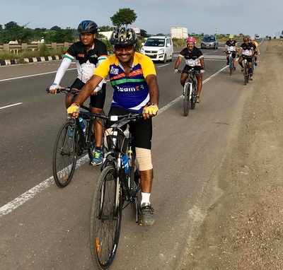 Cyclists participate in a centurion ride