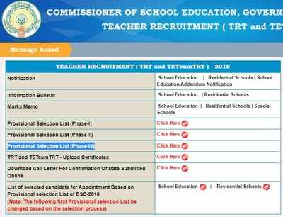 AP DSC 2018 Phase III Provisional Merit List released download