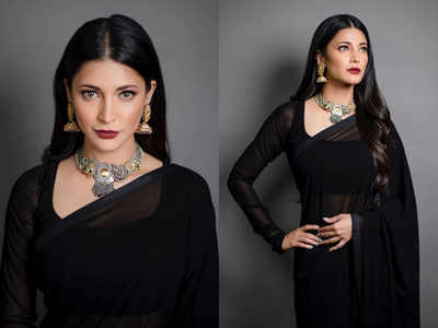 Shruti Haasan just wore the sexiest black sari ever and you can't miss the photos