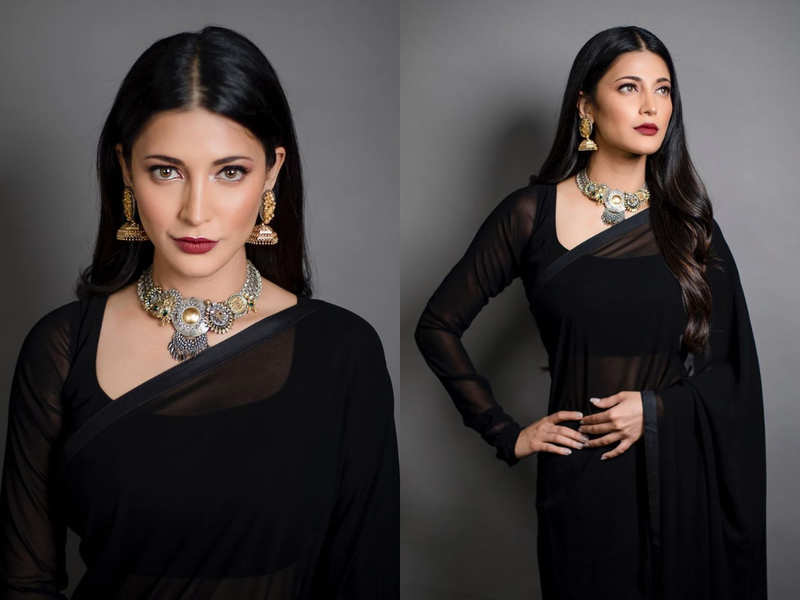 Shruti Haasan just wore the sexiest black sari ever and you can't miss the  photos - Times of India