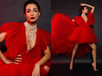 Malaika Arora SHOCKS and STUNS in red hot dress with naked heels