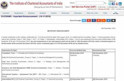 ICAI CA exam 2019 revised dates released at icai.org, check schedule here
