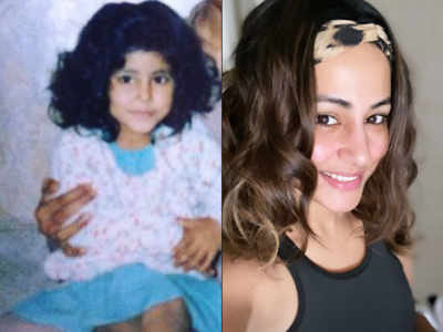 Hina Khan shares pictures from her childhood and recreates similar hairstyle; take a look