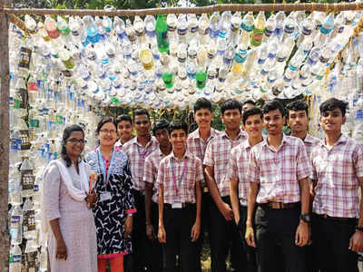 Goa Tired Of Waiting For Bus Shelter Students Build Their Own Out Of Plastic Bottles Goa News Times Of India