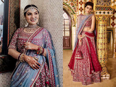 We loved this bride's burgundy and blue lehenga combination! - Times of ...