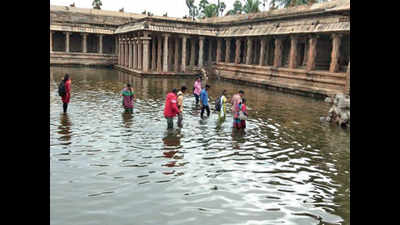 Chola temple turns into swimming pool after rain