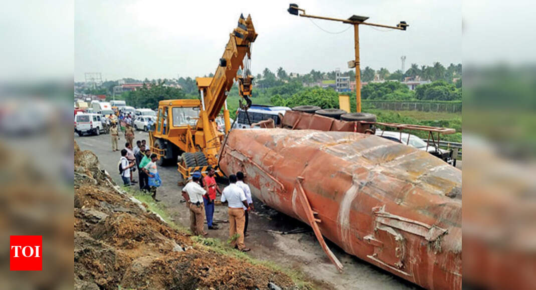 Container overturns, traffic on GST Road blocked for 4 hours | Chennai ...