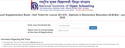 NIOS D.El.Ed admit card 2020 released for Last Supplementary Exam, here's direct link