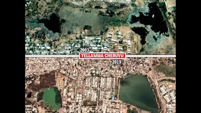 Yellamma Cheruvu shrinks by half, land sharks pitch tents