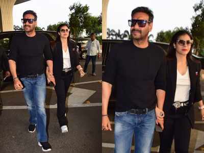 Pictures: Ajay Devgn and Kajol make a stylish appearance as they get spotted at the airport