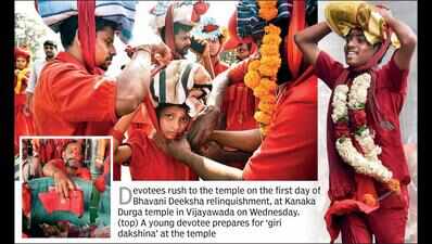 Devotees begin relinquishing deeksha at Durga temple | Vijayawada News ...