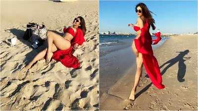 Mouni Roy hits the beach in a gorgeous red bikini