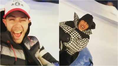 Priyanka Chopra and her 'babu' Nick Jonas indulge in some winter fun as they enjoy snow tubing with childlike glee
