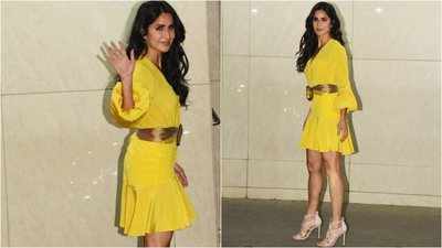 Katrina Kaif looks drop-dead gorgeous in a short yellow dress as she attends Salman Khan's birthday bash