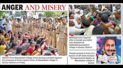 Protests turn violent in Amaravati, mob pelt stones, attack reporters