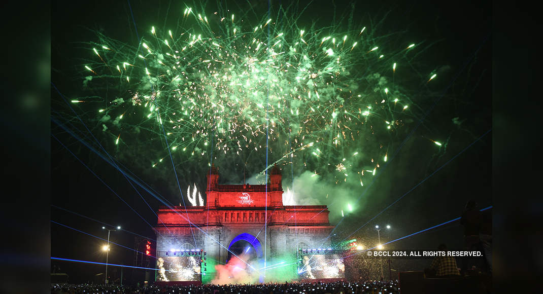 New Year's Eve fireworks erupt over Mumbai's iconic Gateway of India on