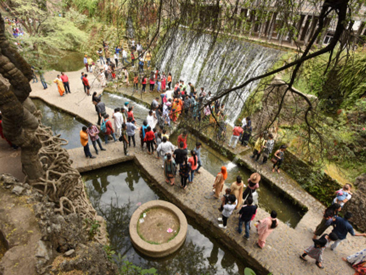 tourists visiting rock garden in chandigarh