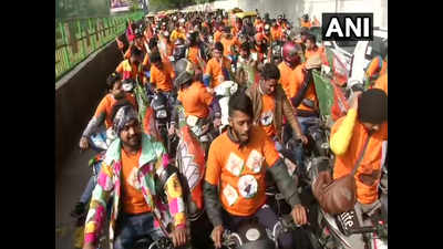 BJP supporters take out bike rally in Delhi