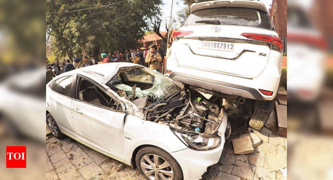 Photos When SUV landed on parked cars in Chandigarh Chandigarh News Times of India