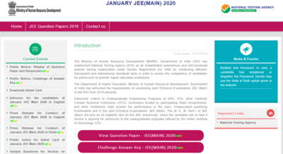 JEE Main January 2020 Answer Key released @jeemain.nic.i; download here