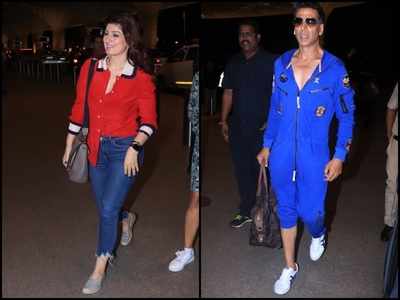 Photos: Akshay Kumar and Twinkle Khanna make a stylish appearance as they leave for their anniversary celebrations