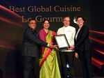 Best Global Cuisine- Kiran Soni Gupta gives away the award to Jean Luc Benham, Dominique and Sigrid of Le- Gourmet at Buena Vista
