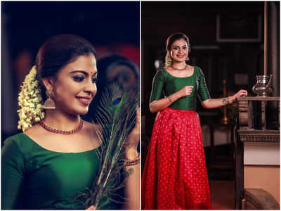 In Pics: Anusree looks timeless in a traditional green and red traditional  skirt-blouse | Malayalam Movie News - Times of India