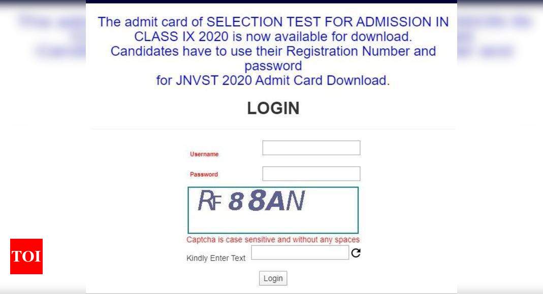 NVS admit card 2020 for class 9 JNVST released, download here Times