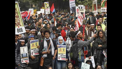 Delhi: Students protest at Mandi House against CAA, NRC