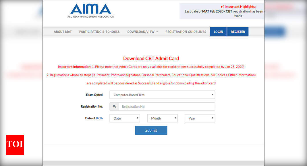 MAT Admit Card 2020 for CBT Mode exam released mat.aima.in; download here Times of India