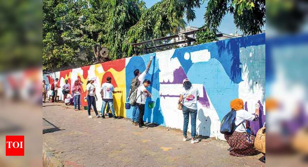 Over 200 Mumbaikars paint station wall in support of mental health