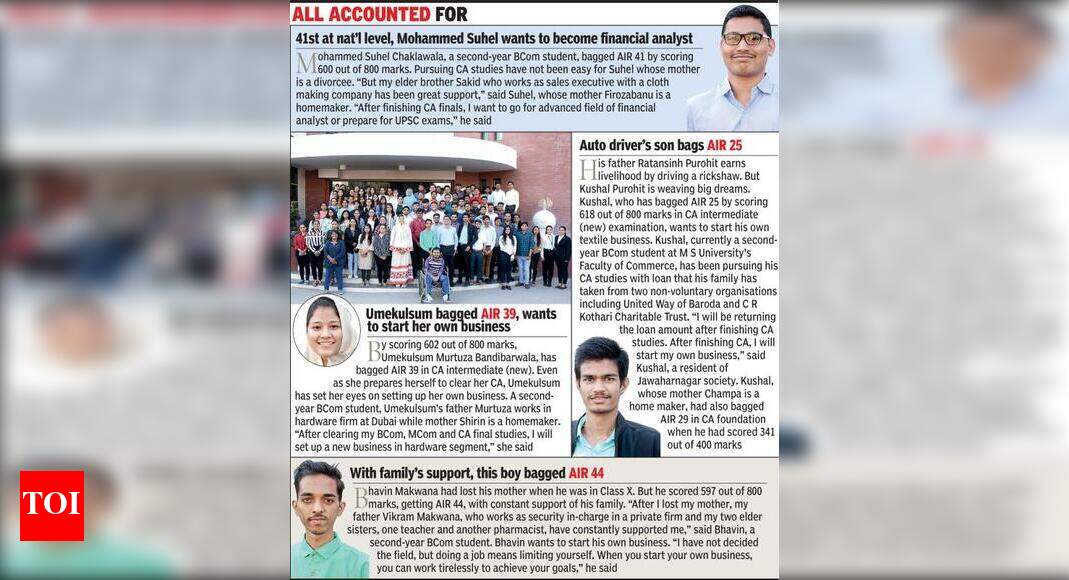 CA inter results: Five city students in all-India Top 50 | Vadodara ...