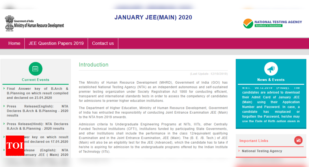 JEE Main Registration: JEE Main April 2020 Registration Begins At ...