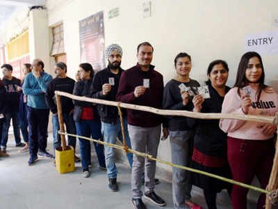 Delhi polls: Children accompany parents to polling booths, curious about EVMs and indelible ink