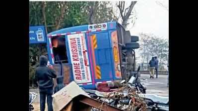 Bus carrying 50 students overturns near Chikhli, six injured