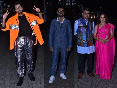 Photos: Ayushmann Khurrana opts for a funky neon look as he promotes 'Shubh Mangal Zyada Saavdhan' with his co-stars